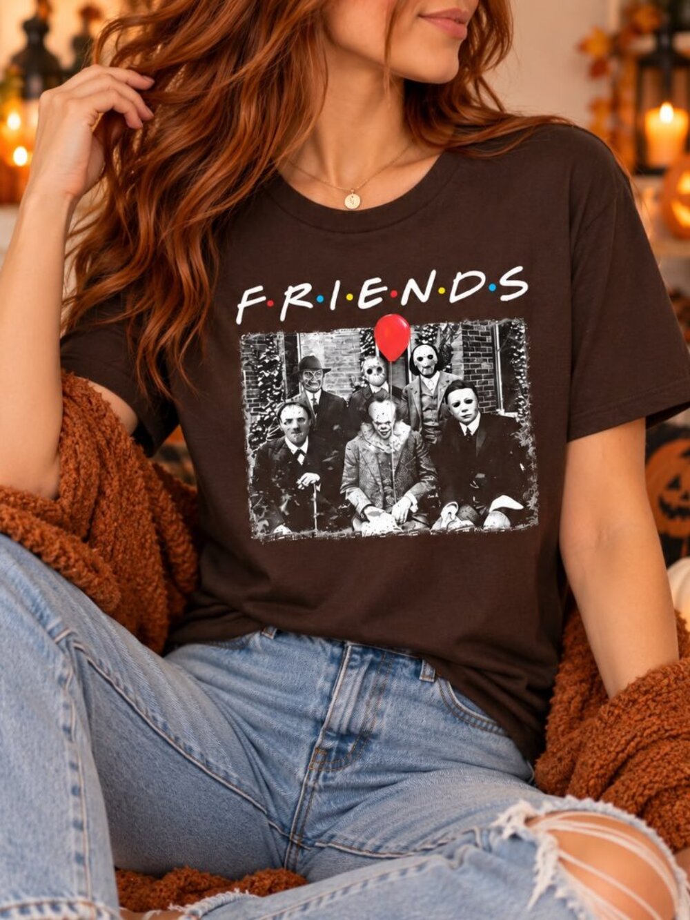Men’s Halloween Horror Graphic T-Shirt Brown Spooky Tee